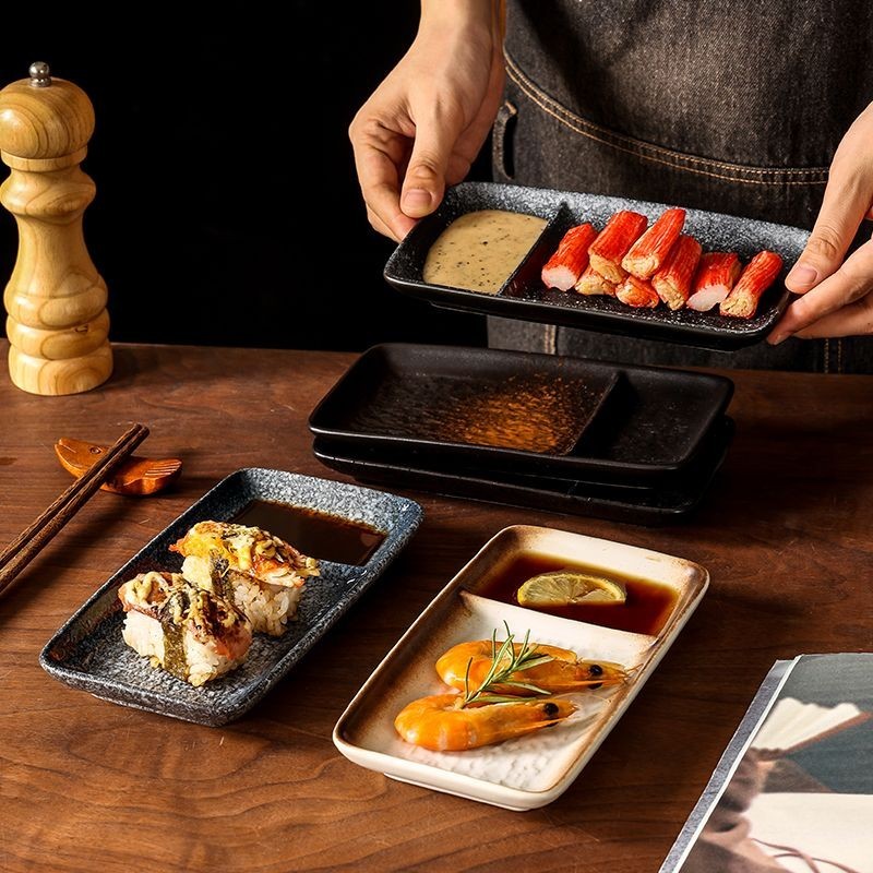 日式料理盤 陶瓷甜品盤 日式壽司盤 創意多格長條餐具 個性復古點心盤 輕奢日料盤