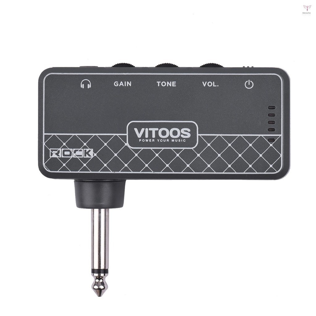 Vitoos ROCK 吉他耳機放大器放大器 1/4 英寸插頭 3.5 毫米耳機插孔和輔助輸入,帶增益音調音量控制內置可