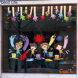 Cuz.L 創意兒童圖案pvc材質櫥窗裝飾玻璃貼紙兒童繪畫培訓中心學校美術教室推拉門防撞靜電貼紙