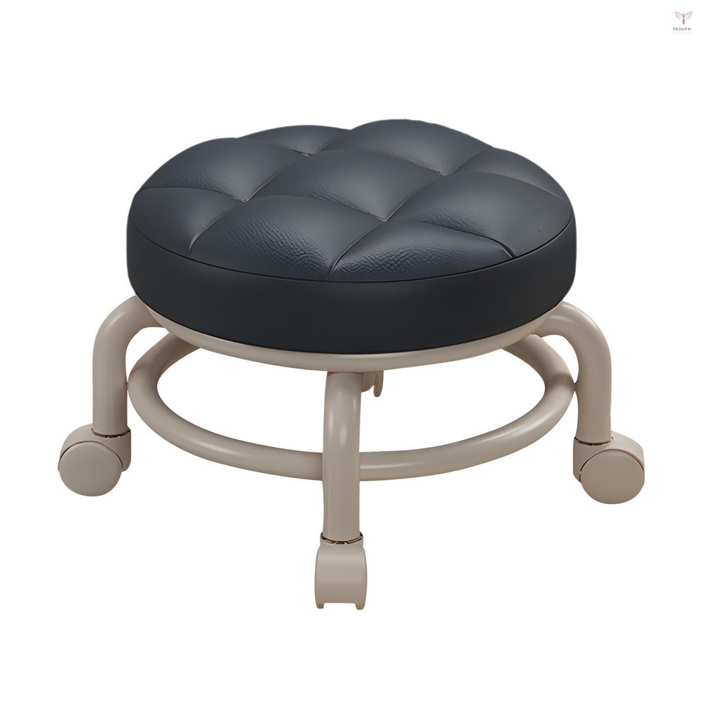 Uurig) 低滾輪凳帶萬向輪 360 度旋轉 PU 皮革圓形滾動凳座椅帶靜音輪,適用於家庭辦公室車庫店健身