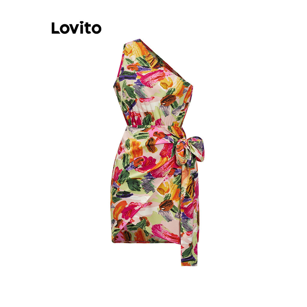Lovito 女士休閒花卉圖案不對稱連身裙 LSA02022
