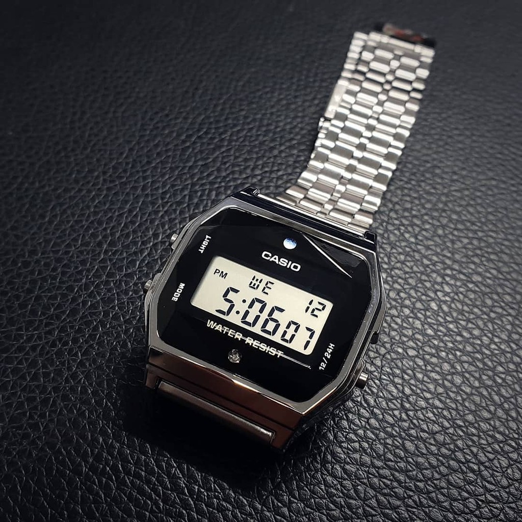 casio卡西歐手錶男復古小方塊形學生款電子非機械帶鑽A159WAD-1DF