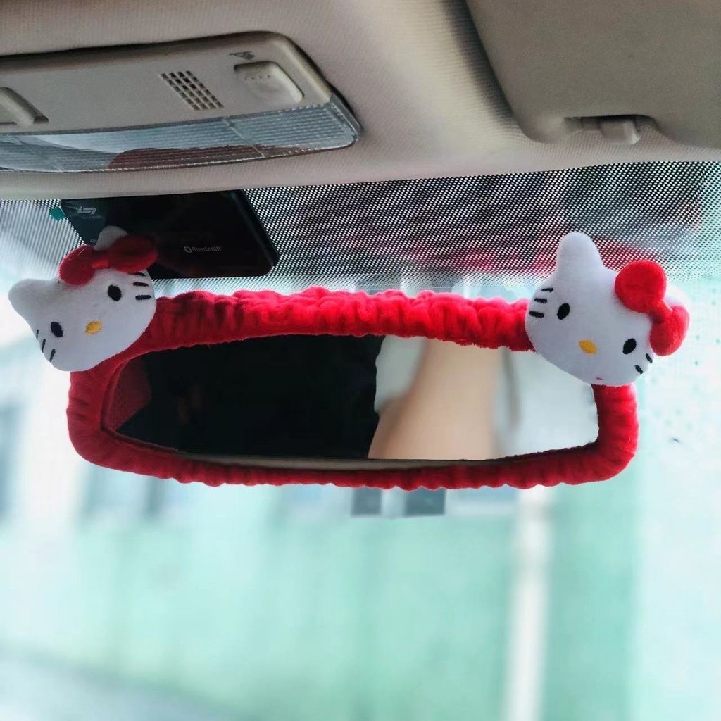 Hello kitty車內裝飾後照鏡套女性可愛新款ins韓國汽車卡通倒車鏡套車用用品