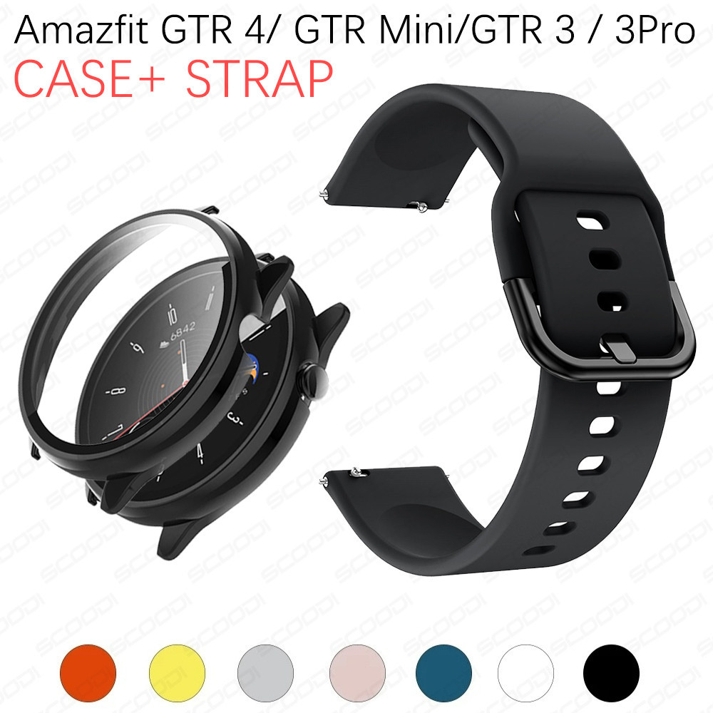 運動錶帶 + Amazfit GTR 4 /3 3Pro /GTR 迷你智能手錶矽膠錶帶 + 保護套玻璃錶殼