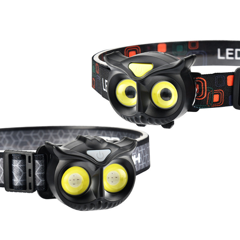 爆款感應貓頭鷹頭燈強光LED迷你便攜戶外露營釣魚頭燈COB警示頭燈