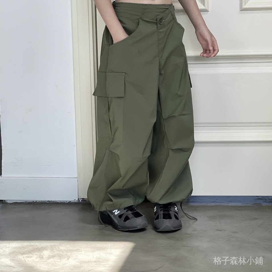 女童夏季韓版薄款工裝褲 兒童軍綠休閒褲長褲闊腿褲
