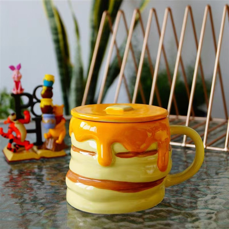 創意馬克杯 鬆餅造型 造型陶瓷杯 連杯蓋 家用馬克杯 大容量早餐杯 手繪咖啡杯 搞怪水杯 趣味禮物 收集收納 送禮用品