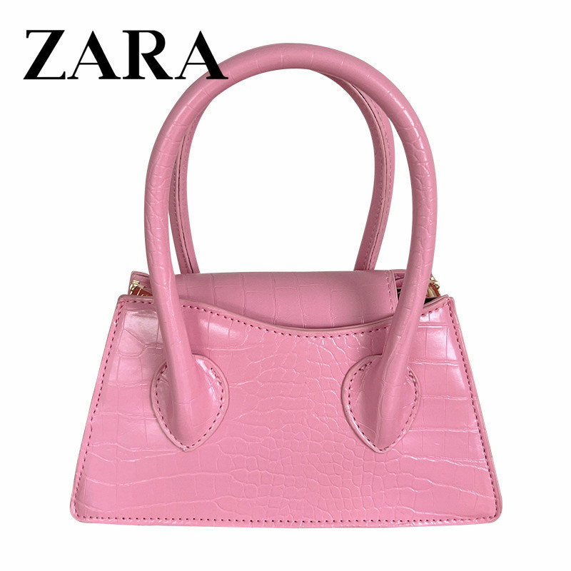 Zara女包粉色小方包新款洋氣質感手提小包包簡約斜背包潮