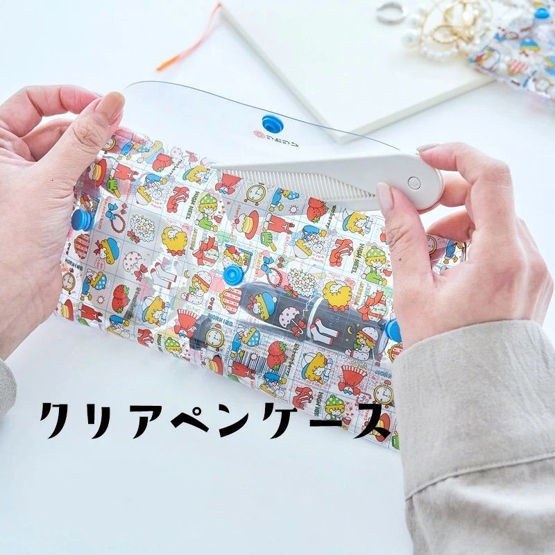 新品 現貨 特惠日本昭和風卡通印花PVC透明摁釦一片式卡包文具盒筆袋收納眼鏡盒