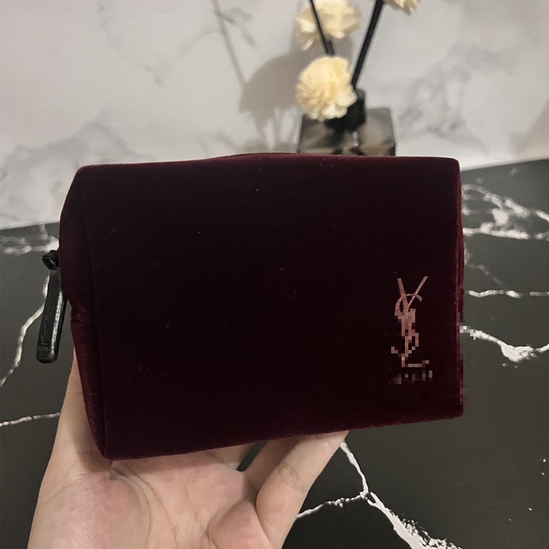 聖羅蘭官方贈品YSL高定酒紅色絲絨化妝包 可改造高級質感 手拿包