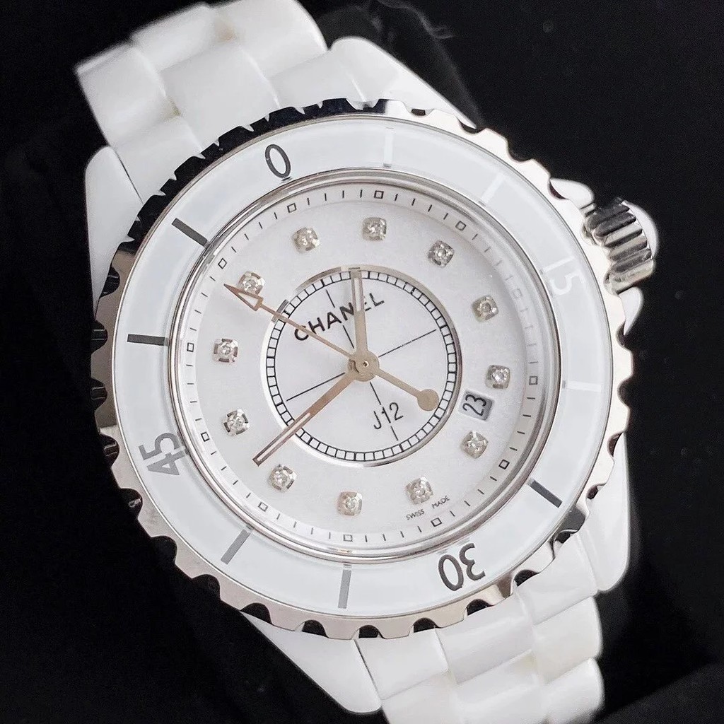 原單品質渠道小香J12真鑽版陶瓷腕錶女士手錶原廠機芯進口陶瓷材質石英機芯手錶時尚女裝表白色手錶香奈兒女表