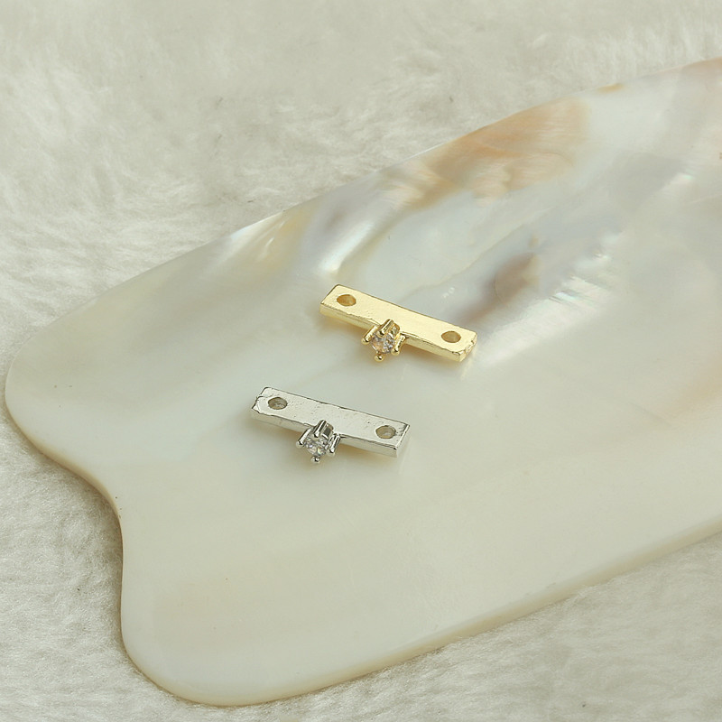 TL0618- 18k包金保色單鋯石雙孔十字手排 diy手工飾品配件 珍珠毛衣鏈隔片