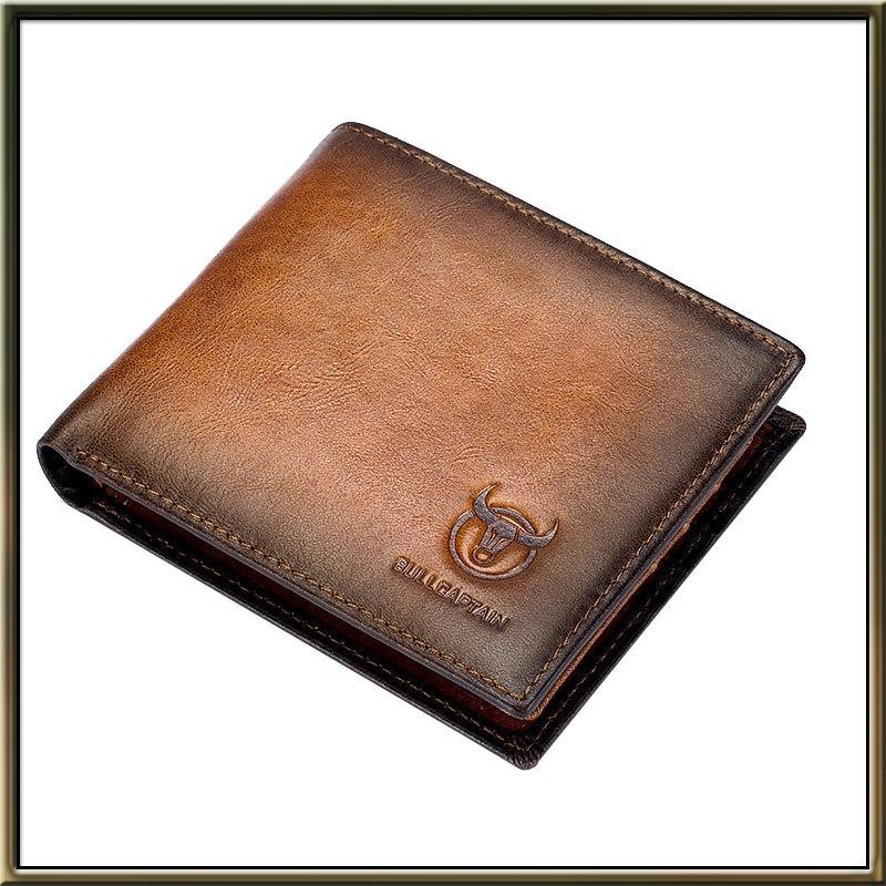 Bullcaptain RFID 男士皮革防盜刷錢包雙超薄短錢包多卡位證件包(棕色)