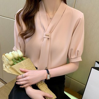 夏季女士雪紡襯衫通勤女裝夏裝2025年新款潮短袖上衣職業白色襯衣 女生襯衫 寬鬆襯衫