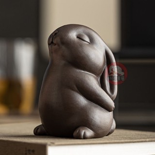 茶寵 泡茶小擺件 動物擺件 茶盤裝飾 紫砂茶寵精品可養茶具配件擺設茶桌小擺件可愛茶玩茶臺裝飾生肖兔
