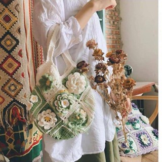 🎀紫羅蘭紫藤花材料包成品手工毛線拼接祖母格可愛編織單肩包包DIY手工編織包diy 手工針織包diy 手工diy編織