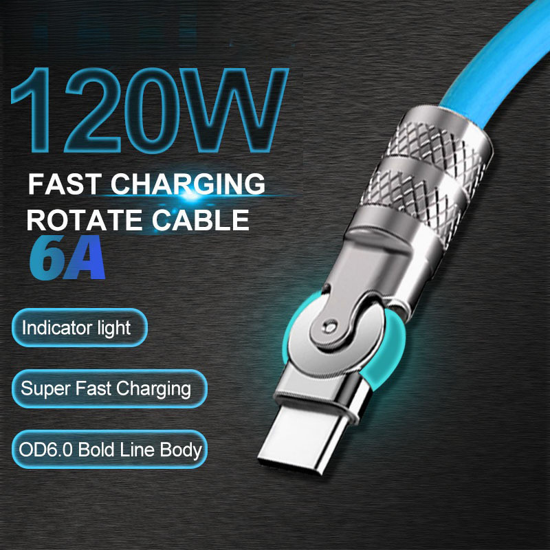 SAMSUNG 180 旋轉 6A 電纜 120W 超級遊戲 C 型快速充電電纜手機遊戲充電器 USB C 型電纜液體矽