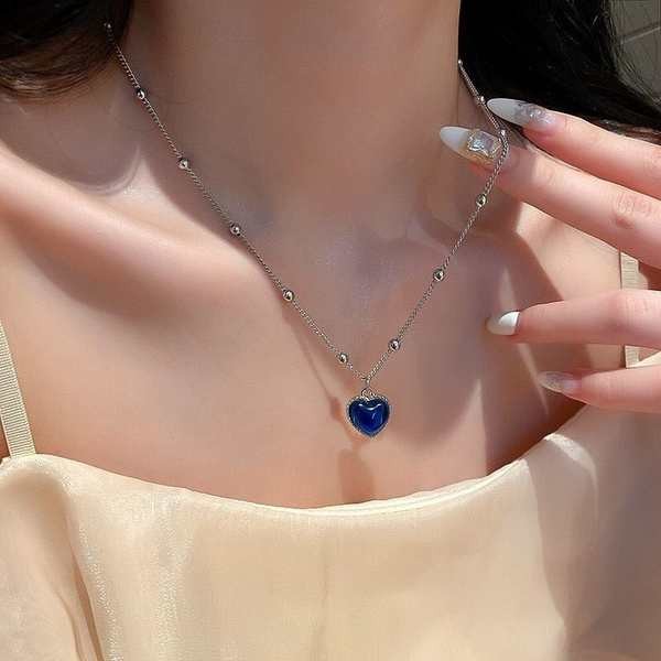 水晶項鍊 情侶項鍊 心臟模型 感溫變色愛心項鍊女ins抖音網紅桃心鎖骨鏈溫柔氣質情侶鈦鋼頸鍊