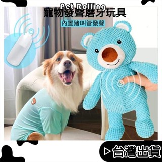🔥臺灣出貨🔥【Pet Rolling】寵物發聲玩具 耐拉扯玩具 泰迪法鬥柯基金毛柴犬 藍色小熊娃娃玩具 狗狗抱枕
