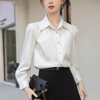【遇見美衣】法式氣質白色襯衫女2025新款設計感小眾職業上班長袖襯衣上衣