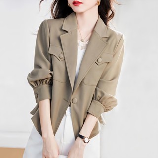 MOMO休閒長袖外套女2025春裝新款韓版西裝上衣百搭夾克寬鬆短款風衣DYJ☆