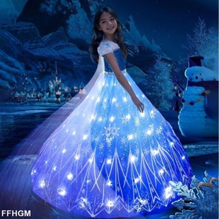 愛莎公主cosplay裙女童夏裝新款冰雪奇緣艾莎洋裝生日禮服蓬蓬紗裙elsa 萬聖節生日派對造型服裝 E58