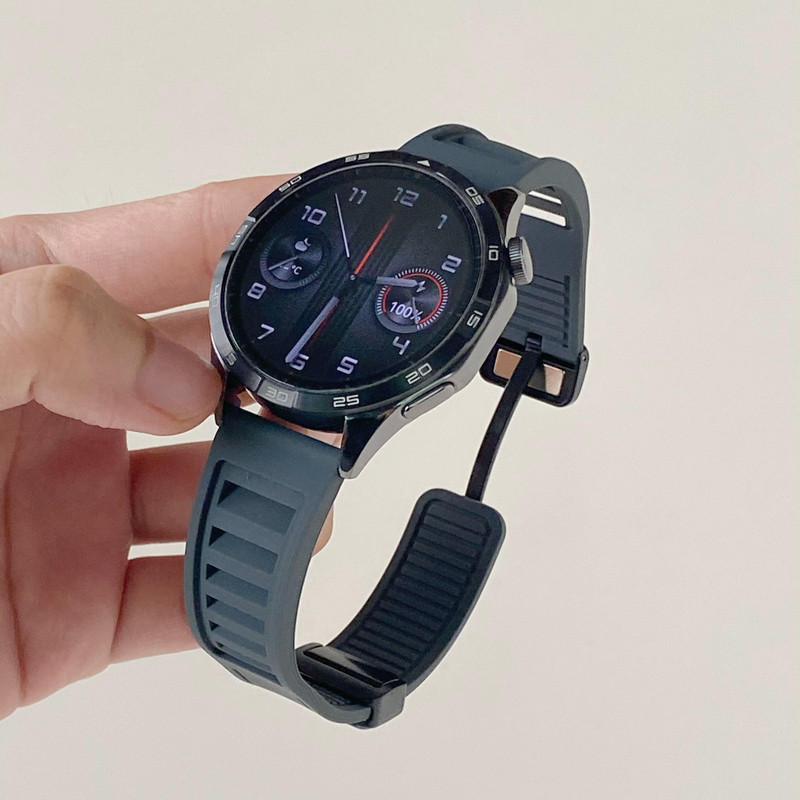 透氣矽膠硅錶帶 適合華為手錶gt4/gt3/gt2/pro/46mm運動 watch3/PRO錶帶 磁吸扣22mm通用錶