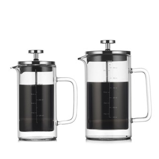 【開心咖啡】新款耐熱直身雙層法壓壺玻璃咖啡壺家用咖啡器具法式濾壓手衝壺帶刻度 IFWB
