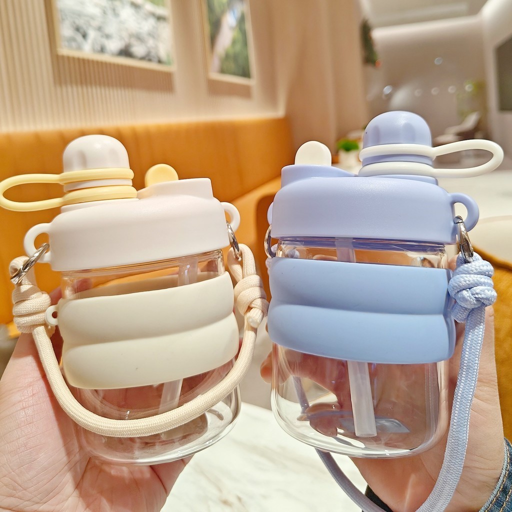 新款簡約玻璃杯時尚便攜手提杯子帶矽膠套防燙耐高溫玻璃杯子 LFUJ