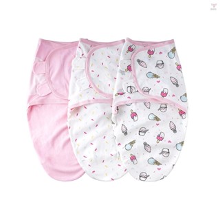 Insular SU3007 3PCS 嬰兒襁褓裹毯柔軟棉質嬰兒睡毯帶可愛冰淇淋圖案,適合新生嬰兒男孩女孩