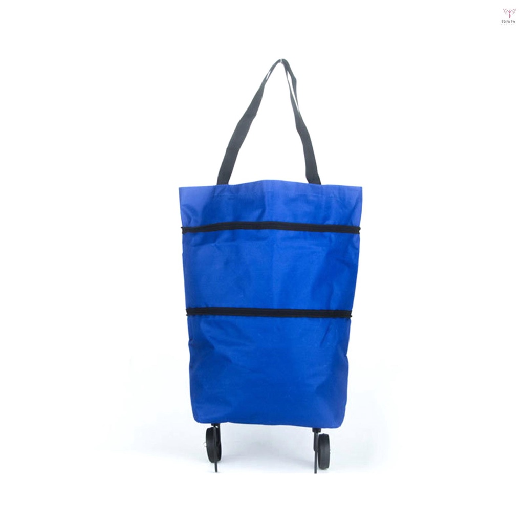 Uurig)b11-46 購物拉桿袋便攜式多功能牛津可折疊手提袋購物車可重複使用雜貨袋帶輪子滾動雜貨車