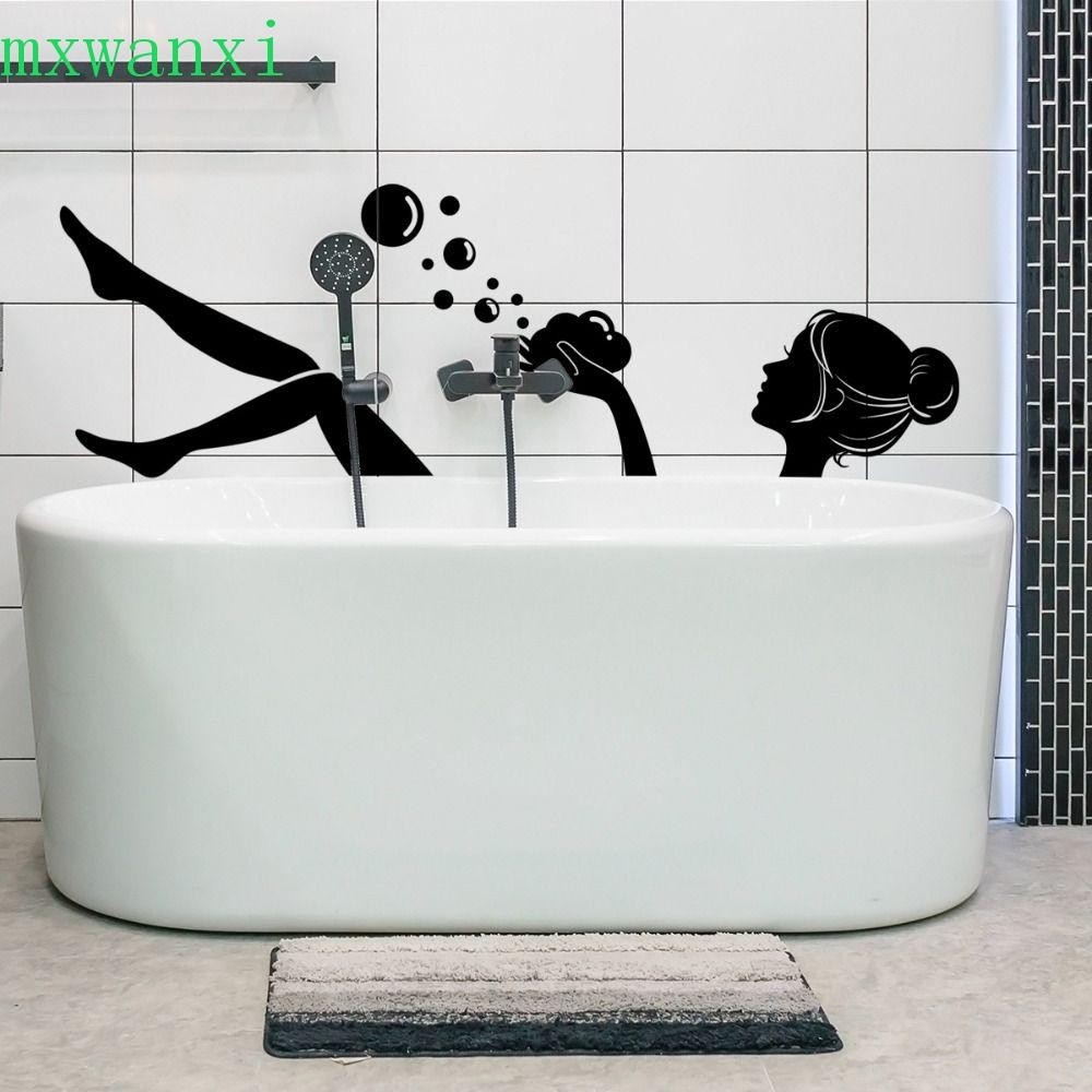 MXWANXI2件浴缸蓮花和魚貼紙,粉色蓮花防水墻貼,裝飾DIY可拆卸中國風墻面裝飾貼花浴缸