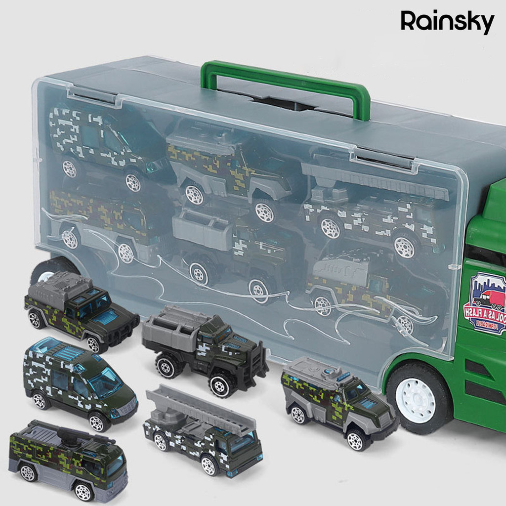[寶貝玩具]兒童收納貨櫃車消防車工程車合金車模型小汽車套裝男孩玩具運輸車