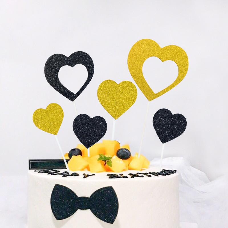 金蔥愛心烘焙紙杯生日蛋糕大小插牌蛋糕插件甜品臺裝飾配件