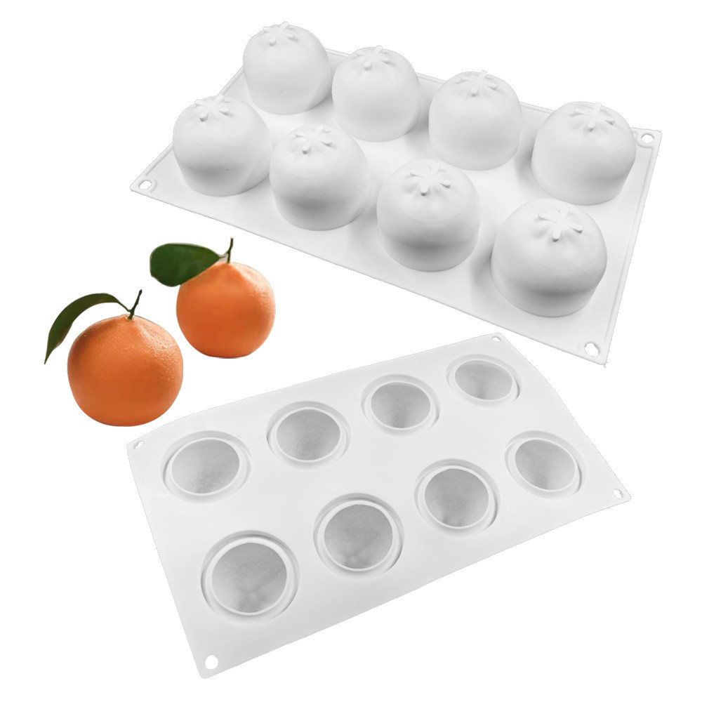 8連橘子慕斯蛋糕模具 法式桔子甜品磨具 diy柳丁烘焙水果矽膠模具
