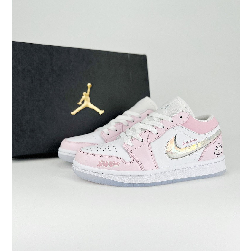 耐吉 Nike Air Jordan 1 Low Cut 復古休閒運動籃球鞋男款女款白色粉色