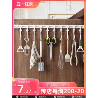 【臺灣熱賣】 櫥櫃門後滑動軌道掛鈎 廚房免打孔粘鈎神器 鏟子廚具壁掛收納置物架 優質