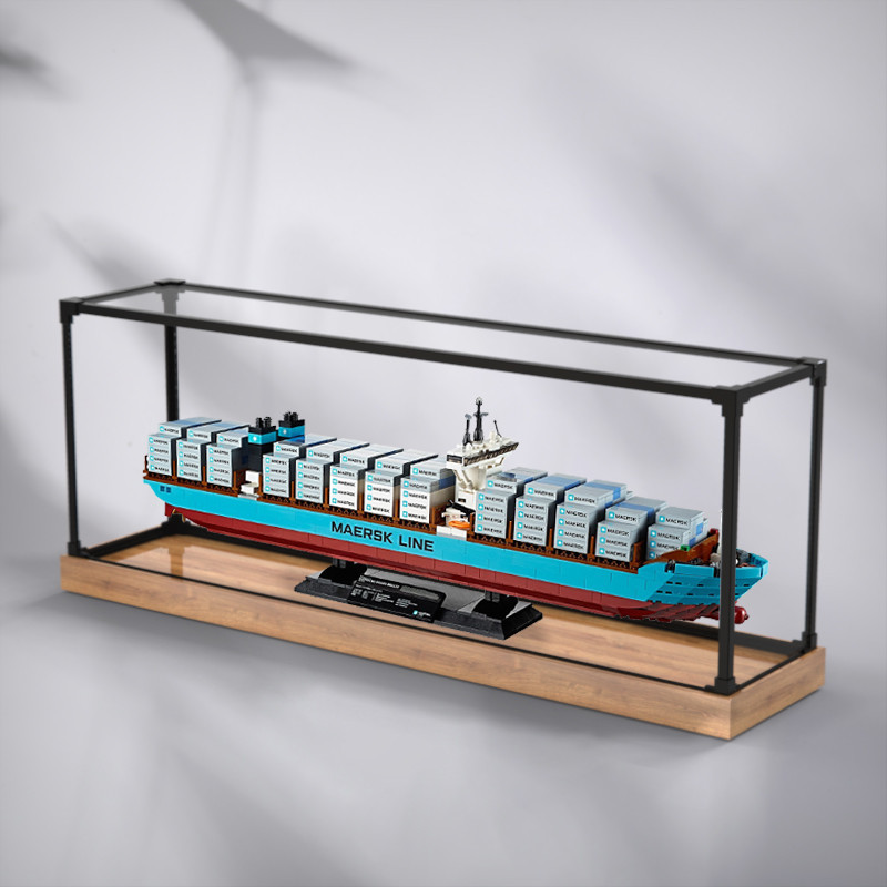 亞克力木紋展示盒適用樂高10241馬士基貨運船積木模型透明防塵罩