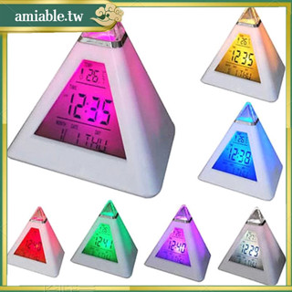 Ami 金字塔形數字 Led 鬧鐘時間日期溫度顯示 7 色變化台鐘