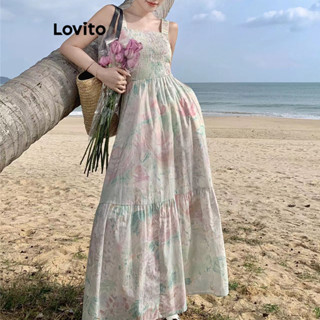 Lovito 女士休閒小碎花抽褶洋裝 LNA55357