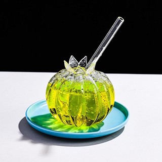 Pinkcat0創意石榴造型雞尾酒泡泡茶杯透明玻璃杯飲用酒杯果汁冰咖啡杯卡哇伊吸管TW