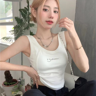 💯新品熱銷💯【3833】純棉無袖打底背心女夏季韓版新款印花字母修身顯瘦短款魚骨上衣女