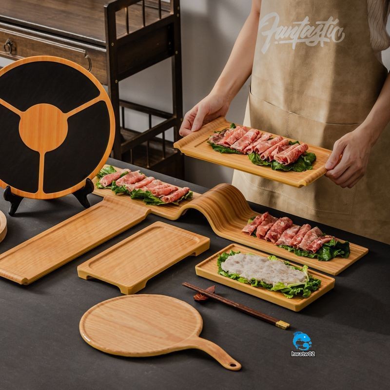 【臺灣出貨】壽喜燒和牛盤  日式烤肉火鍋牛肉盤   長形盤   烤肉涮肉盤   密胺仿木紋餐盤