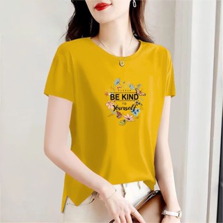 衣時尚 短袖T卹 大尺碼上衣 印花上衣 基本款 糖果色 中大尺碼 M-3XL 新款寬鬆洋氣全棉開衩半袖裝-1681.