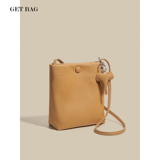 【GET BAG】真皮女包 時尚百搭水桶包 精緻牛皮小包 高階感斜挎單肩手機包