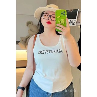 現+免運 【1388人收藏】夏季新款大碼女裝韓版胖mm字母印花百搭寬肩帶打底吊帶背心女上衣 aa
