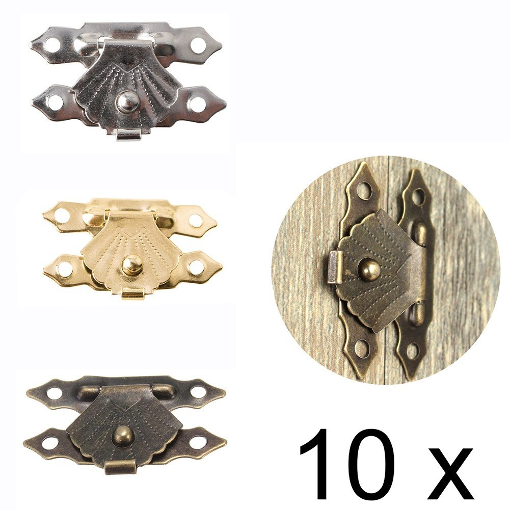【現貨】10件仿古青銅鐵首飾盒掛鎖搭扣插銷扣鎖木盒