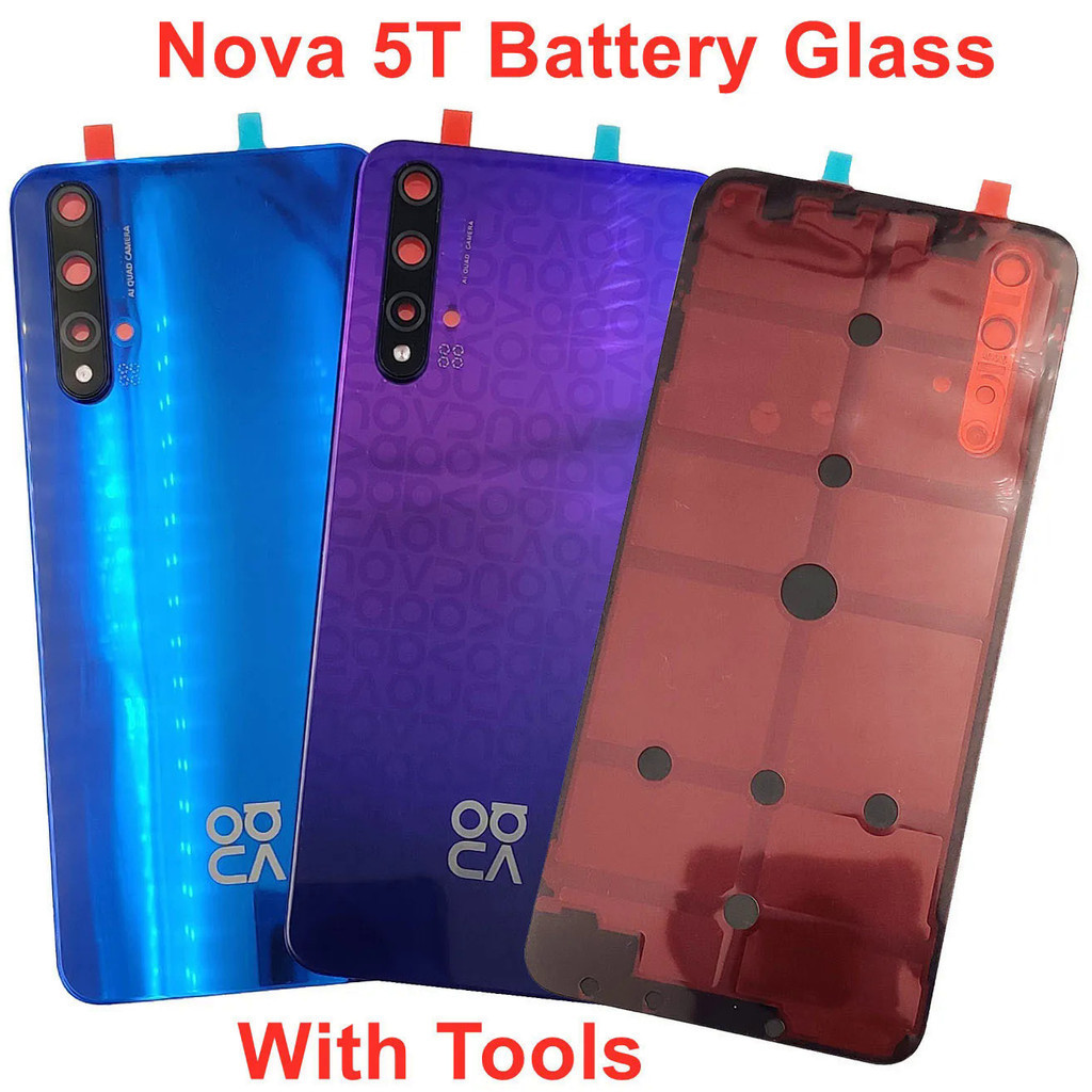 適用於華為 Nova 5T 電池玻璃蓋硬後門蓋後殼面板外殼 + 相機框架鏡頭 + 原裝貼紙粘合劑
