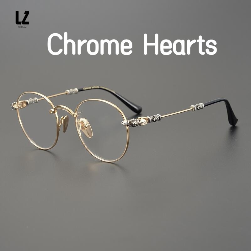 【LZ鈦眼鏡】純鈦鏡框 Chrome Hearts剋羅心眼鏡 日本手工朋斯 超輕純鈦 復古圓框 配近視架 男女款 眼鏡鏡