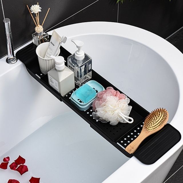 浴缸可伸縮置物架瀝水塑料置物架衛生間浴室泡澡防滑紅酒收納架子手機架
